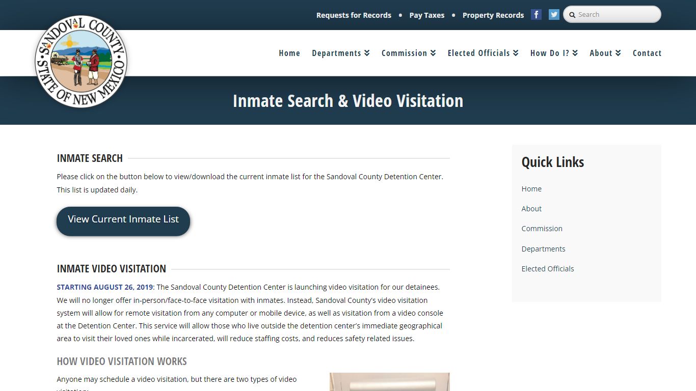 Inmate Search & Video Visitation - Sandoval County